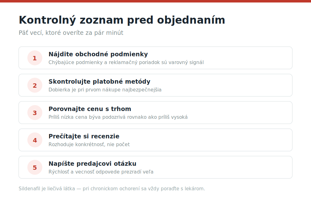 Kde kúpiť Kamagra Oral Jelly na Slovensku v roku 2026: na čo si dať pozor Päťbodový kontrolný zoznam pre overenie online predajcu Kamagry pred objednaním